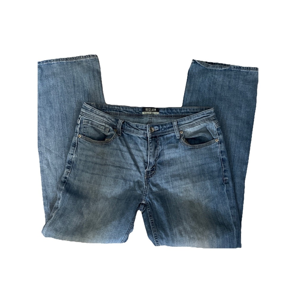 Reclaim Mens Regular Bootleg Jeans Medium Wash Denim Blue Size 34x31